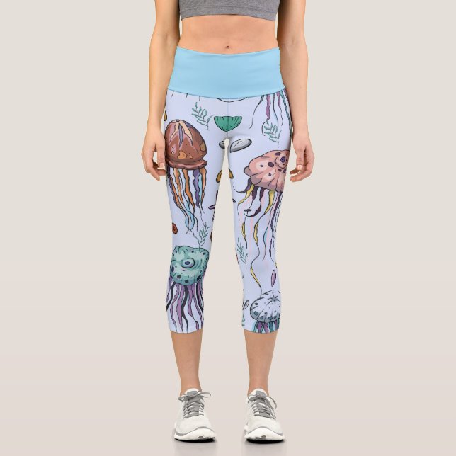Capris in Blue with Jelly Fish (Front)
