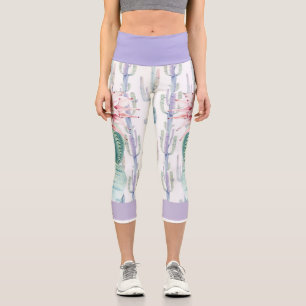 Capris Leggings in a Cacti Design on White