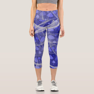 Capris Leggings in Dark Blue White Faux Netting