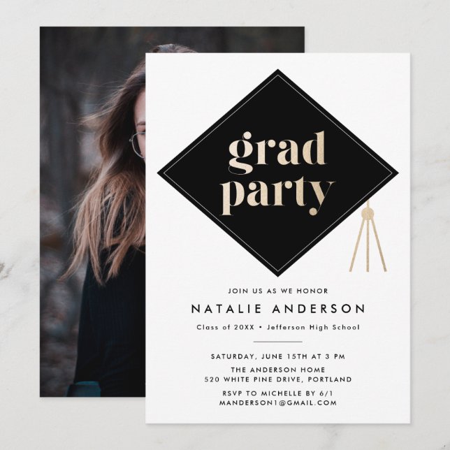 Caps Off Photo Graduation Party Invitation (Front/Back)