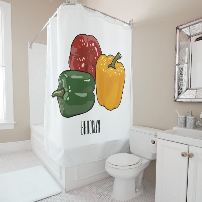 Capsicum cartoon illustration shower curtain (In Situ)