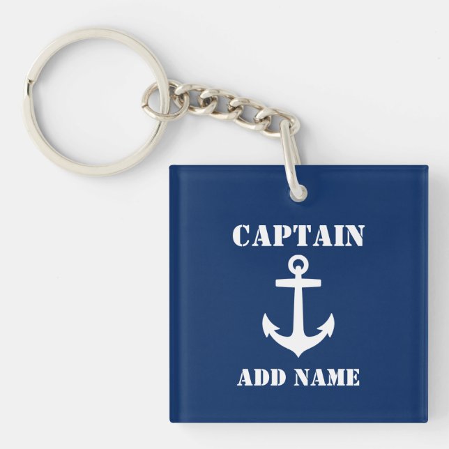 Captain Add Name Boat Name Anchor Photo Back Blue Key Ring (Front)