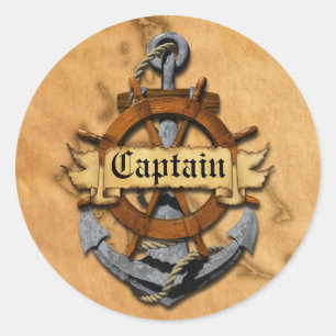 Captain Anchor And Wheel Classic Round Sticker