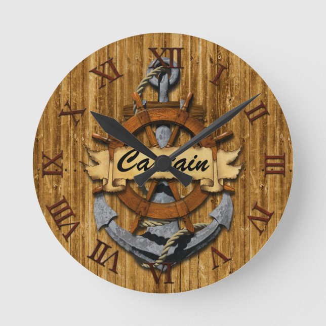 Captain Anchor And Wheel Round Clock (Front)