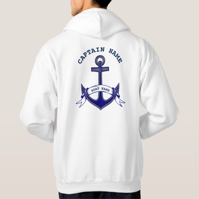 Captain Anchor Custom Nautical Blue White Mens Hoodie (Back)