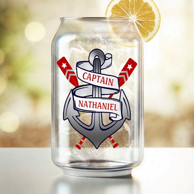 Captain Anchor Nautical Oars Personalised Name Can Glass (Creator Uploaded)