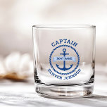 Captain anchor rope border boat name on banner<br><div class="desc">Glass featuring a white nautical anchor surrounded by a rope border. Across the anchor is a light blue ribbon with your boat's name. Add title,  for example captain,  at the top and a custom name at the bottom.</div>