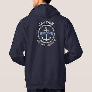 Captain anchor rope border boat name on banner T-S Hoodie