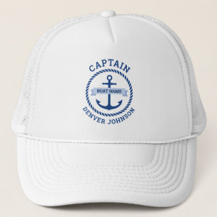 Captain anchor rope border boat name on banner  trucker hat