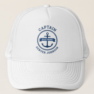 Captain anchor rope border boat name on banner trucker hat