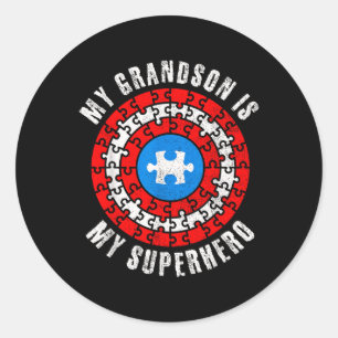 Captain Autism My Grandson Is My Superhero Autism Classic Round Sticker