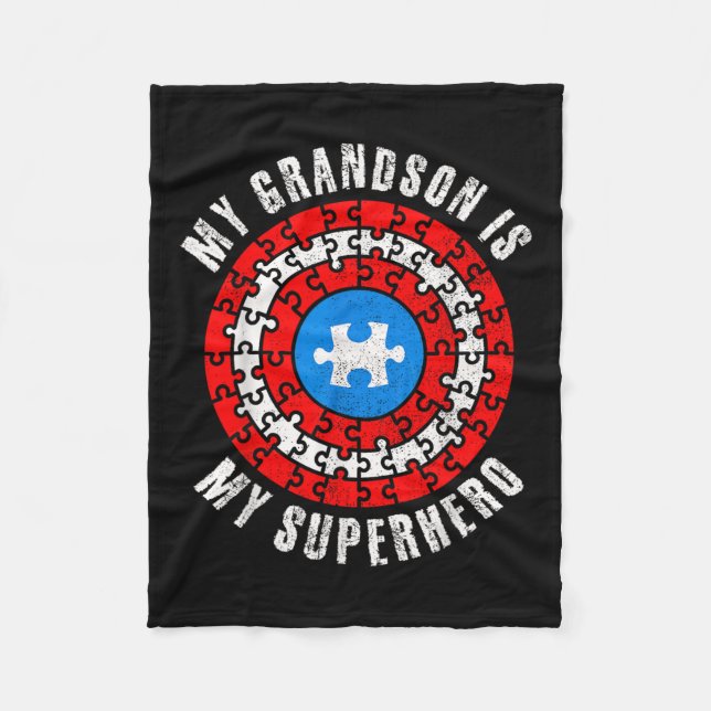 Captain Autism My Grandson Is My Superhero Autism  Fleece Blanket (Front)