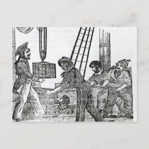 Captain Avery receiving three chests of Treasure Postcard