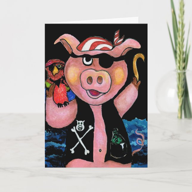 Captain Bacon,Pirate Pig & His Parrot - I love you Card (Front)