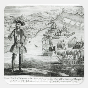 Captain Bartholomew Roberts with two ships Square Sticker