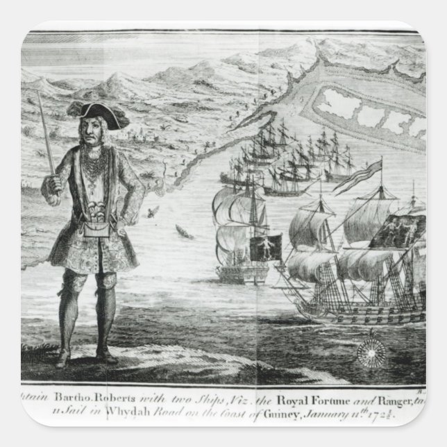 Captain Bartholomew Roberts  with two ships Square Sticker (Front)
