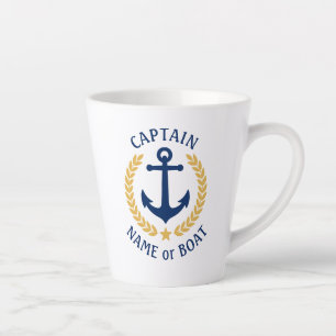Captain Boat Name Anchor Gold Laurel Star Latte Mug