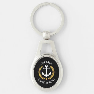 Captain Boat Name Anchor Gold Style Laurel Metal Key Ring