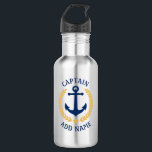 Captain Boat Name Anchor Gold Style Laurel Star 532 Ml Water Bottle<br><div class="desc">A Personalised stainless steel water bottle with your Captain rank or other title and your boat name,  family name or other desired text. Featuring a custom designed nautical boat anchor,  gold style laurel leaves and star emblem. Makes a great gift for any occasion.</div>