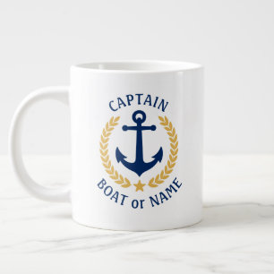 Captain Boat Name Anchor Gold Style Laurel Star Large Coffee Mug