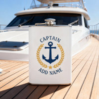Captain Boat Name Anchor Gold Style Laurel White