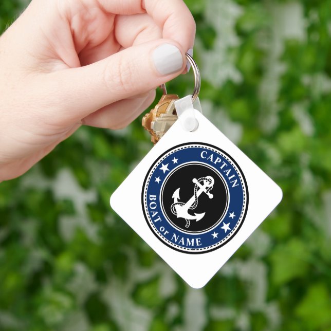 Captain Boat Name Anchor Stars Rope Photo Back Key Ring (Hand)