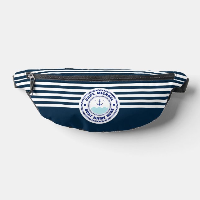 Captain Boat Name Nautical Anchor Blue white Bum Bags (Lay Down)