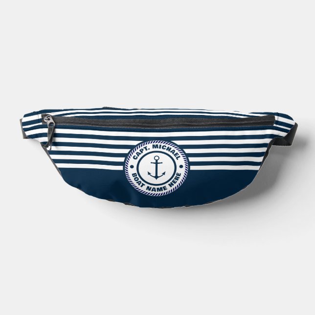 Captain Boat Name Nautical Anchor Blue white Bum Bags (Lay Down)