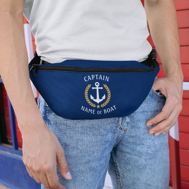 Captain Boat Name Nautical Anchor Gold Laurel Star Bum Bags (Creator Uploaded)