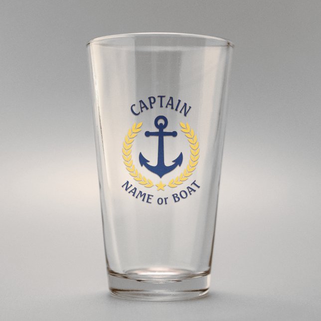 Captain Boat Name Nautical Anchor Gold Laurel Star Glass (Creator Uploaded)