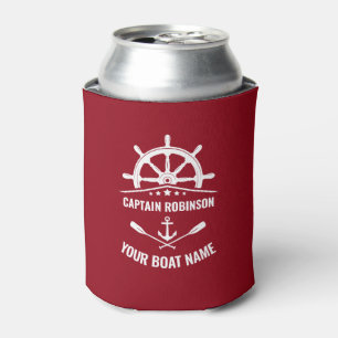 Captain & Boat Name Nautical Anchor Oars Helm Red Can Cooler