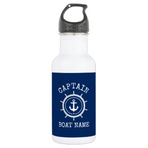 Captain Boat Name Nautical Anchor Rope Helm Blue 532 Ml Water Bottle