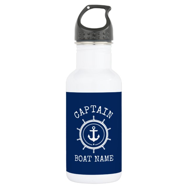 Captain Boat Name Nautical Anchor Rope Helm Blue 532 Ml Water Bottle (Front)