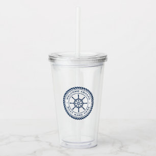Captain boat name rope frame nautical ship's wheel acrylic tumbler