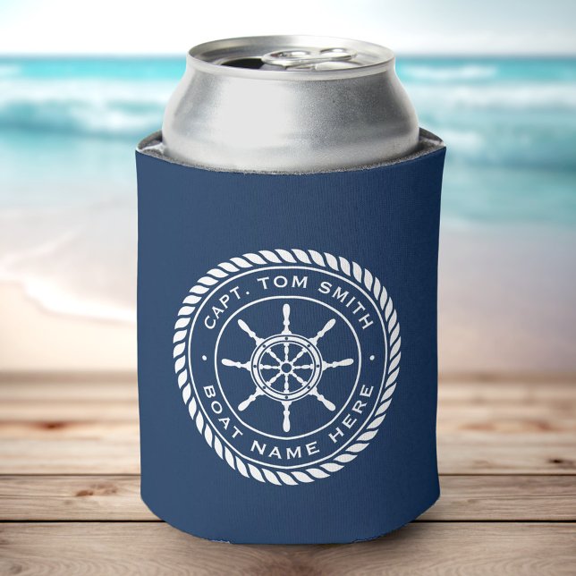 Captain boat name rope frame nautical ship's wheel can cooler (Creator Uploaded)