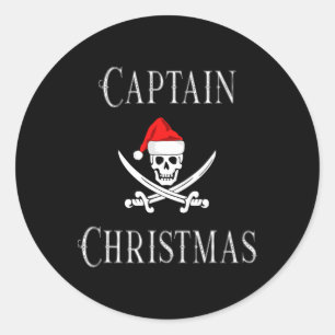 Captain Christmas Holiday Pirate Skull Santa Hat B Classic Round Sticker
