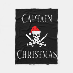 Captain Christmas Holiday Pirate Skull Santa Hat B Fleece Blanket