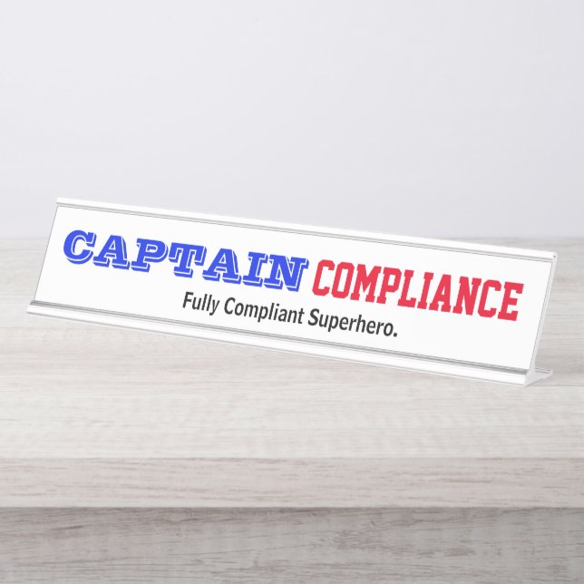 Captain Compliance Funny Male Compliance Officer Desk Name Plate (Front)