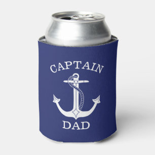 Captain Dad White Nautical Anchor Can Cooler