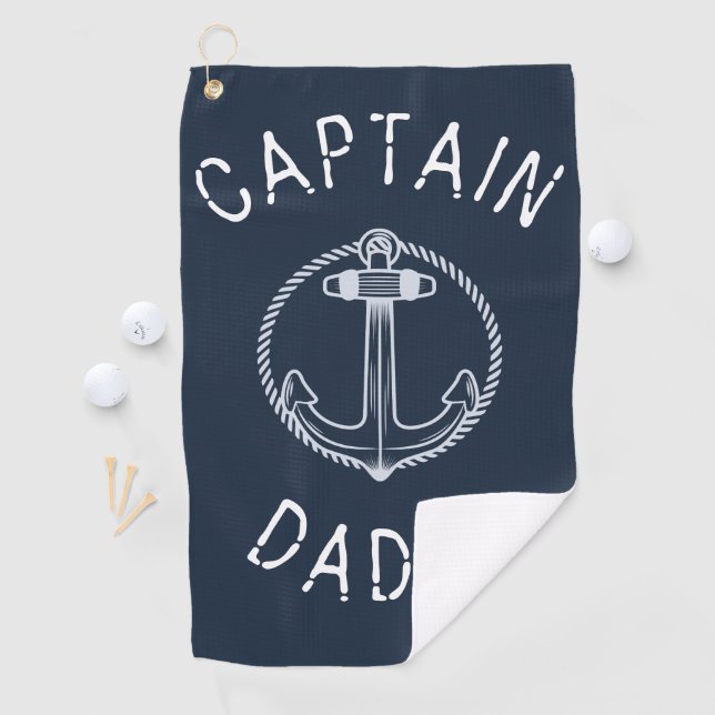 Captain Daddy Nautical Navy Blue Name Golf Towel (InSitu)