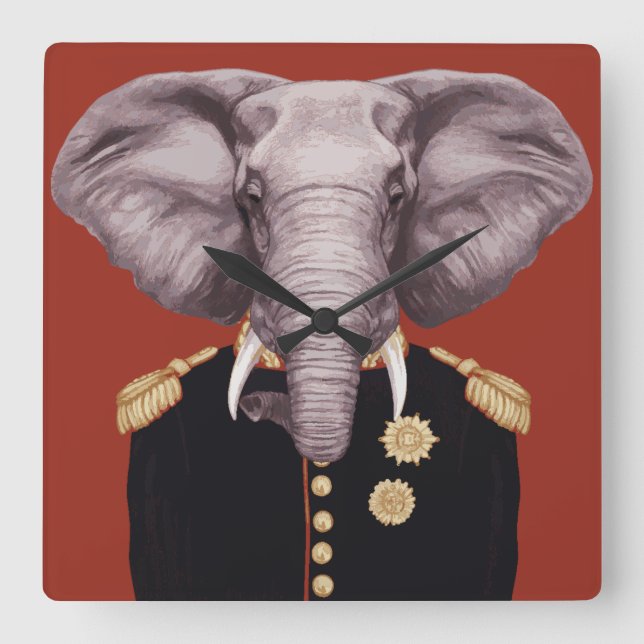Captain Elephant Square Wall Clock (Front)
