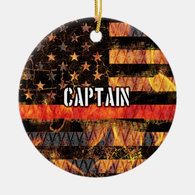 Captain Firefighter Flag Ceramic Tree Decoration (Front)