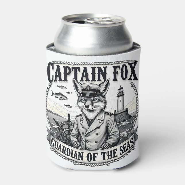 Captain Fox Guardian of Seas Nautical Design Can Cooler (Can Front)