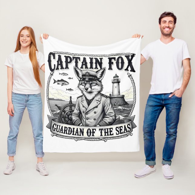 Captain Fox Guardian of Seas Nautical Design Fleece Blanket (In Situ)