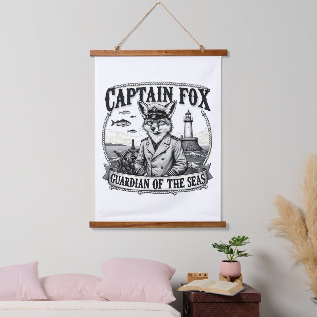 Captain Fox Guardian of Seas Nautical Design Hanging Tapestry (Bedroom)