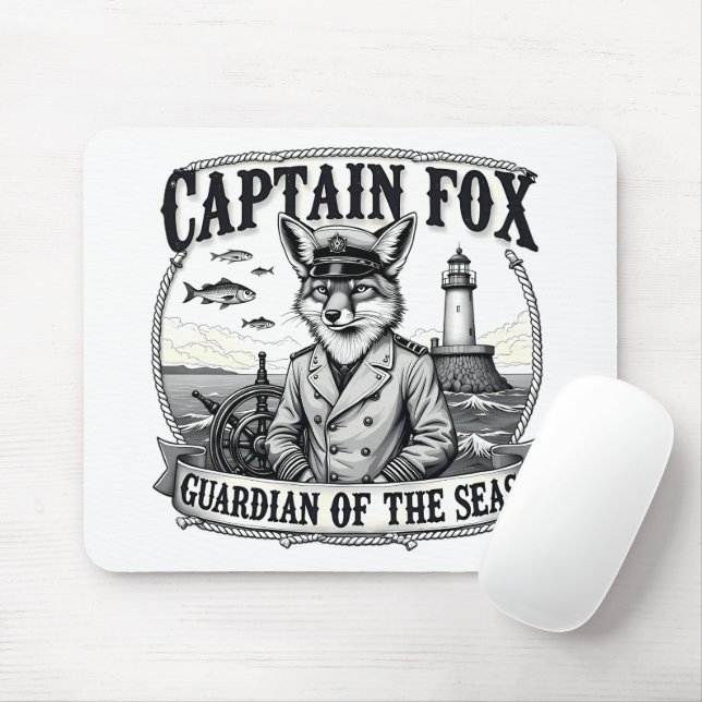 Captain Fox Guardian of Seas Nautical Design Mouse Mat (With Mouse)