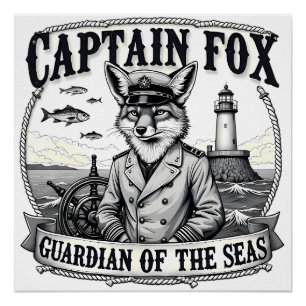 Captain Fox Guardian of Seas Nautical Design Poster