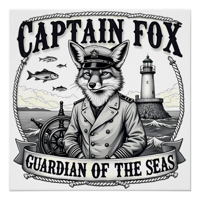 Captain Fox Guardian of Seas Nautical Design Poster (Front)