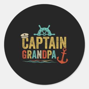 Captain Grandpa Pontoon Lake Sailor Fishing Boatin Classic Round Sticker