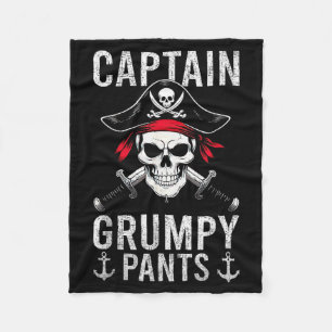 Captain Grumpy Pants Pirate Humor Skull Graphic Fleece Blanket